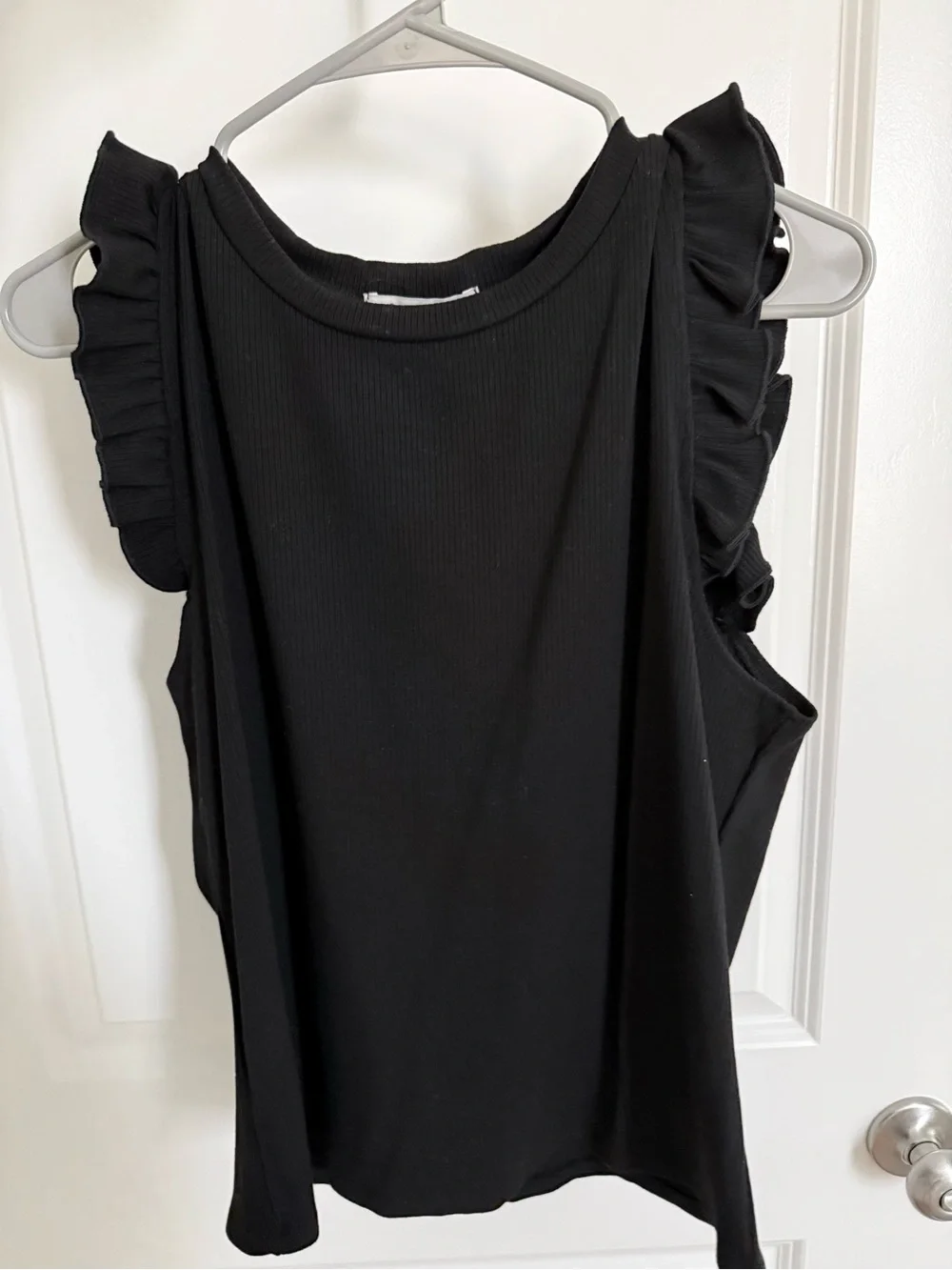 Francesca's Black Ruffle Shoulder Tank - Picture 1 of 3